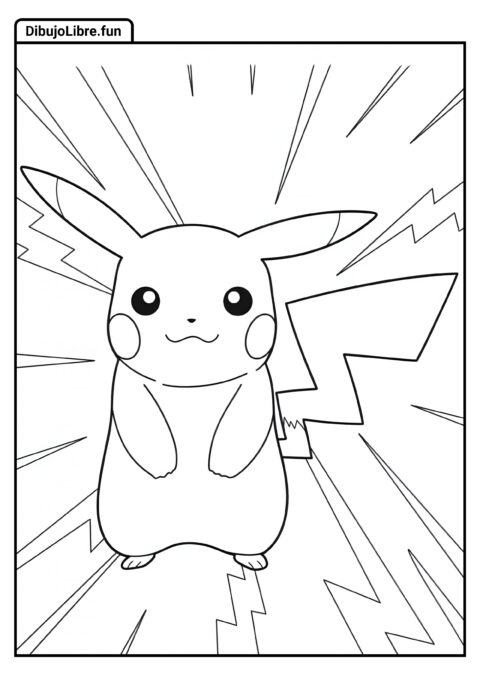 Página Para Colorear De Pikachu Fácil Con Electricidad