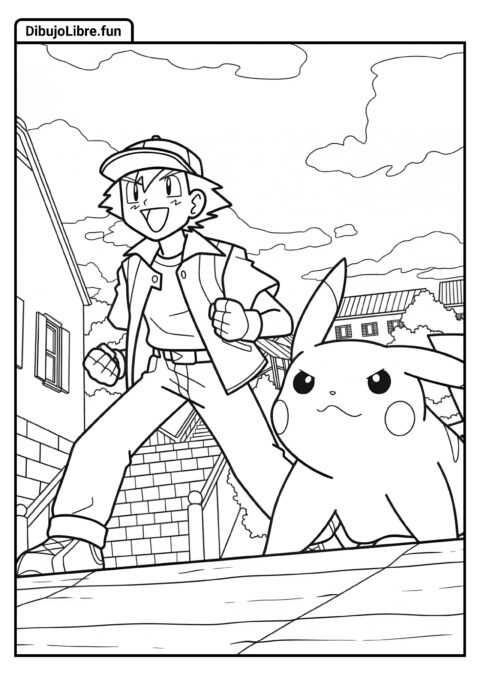 Página Detallada Para Colorear De Ash Y Pikachu