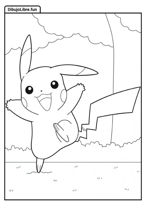 Pikachu Juguetón Para Colorear