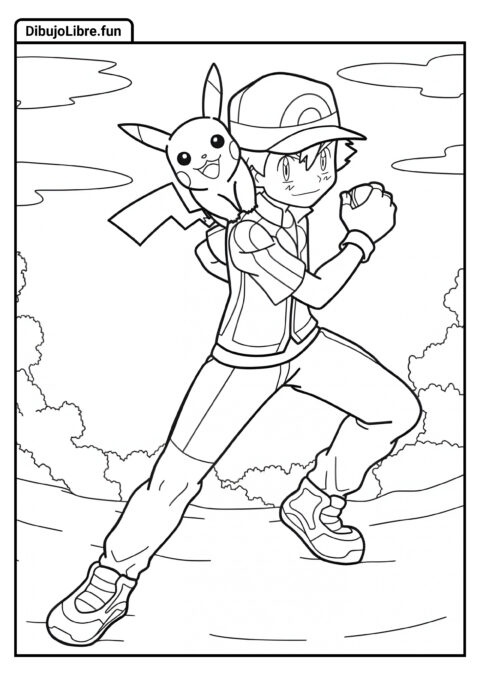 Ash Y Pikachu Para Colorear