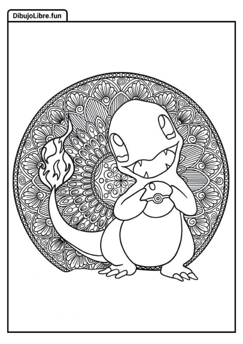 Charmander Sosteniendo Pokeball Mandala Para Colorear