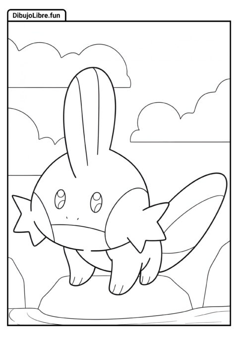 Adorable Mudkip De Pie En Una Roca Para Colorear