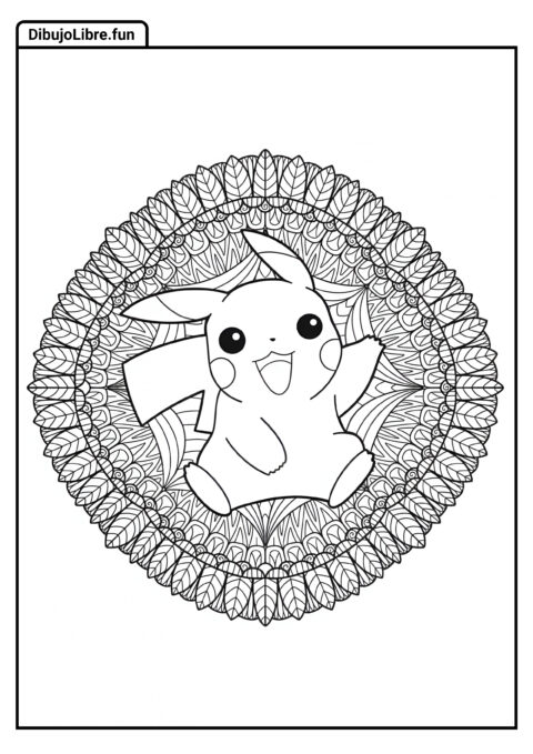 Mandala Intrincada Con Pikachu Dentro Para Colorear