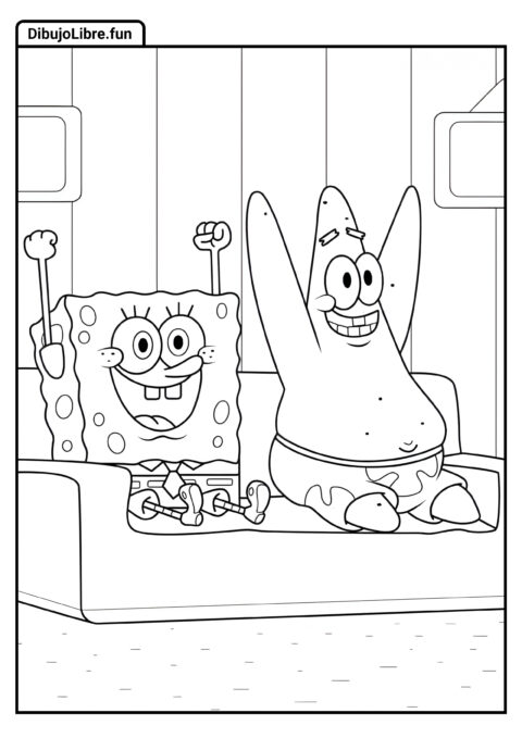 Página para Colorear de Bob Esponja y Patricio Celebrando