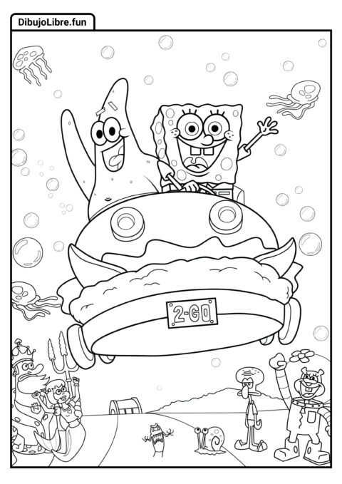 Bob Esponja y Patricio Conduciendo el Carro de Cangreburgers