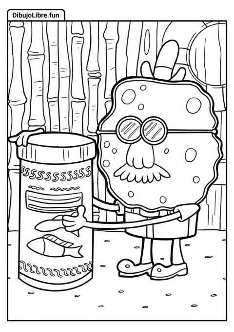 Página para Colorear de Harold SquarePants Sosteniendo Botella