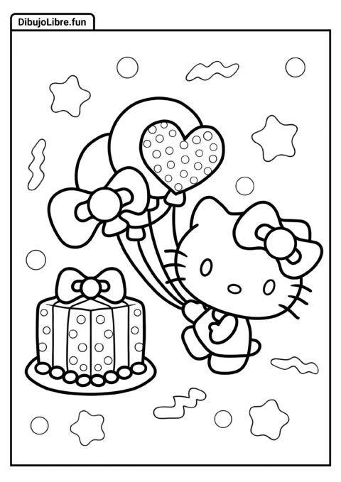 Página para Colorear de Feliz Cumpleaños Hello Kitty