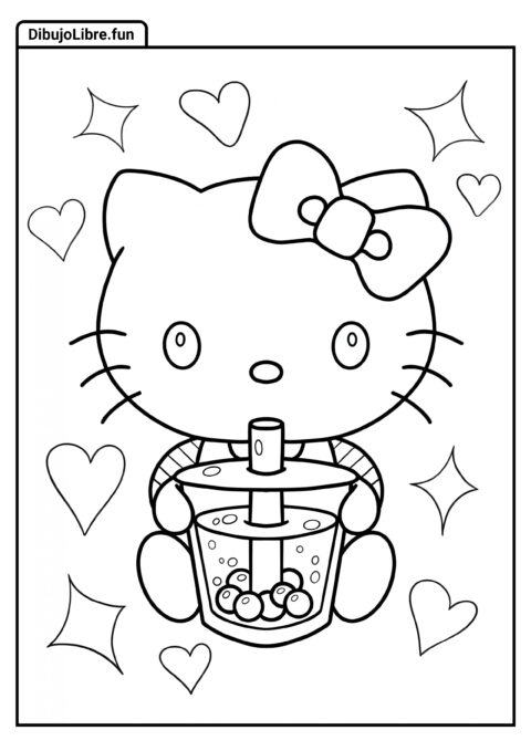 Página para Colorear de Hello Kitty Boba