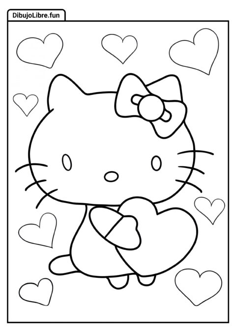 Contorno Simple de Hello Kitty con Corazones