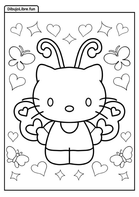 Página para Colorear de Hello Kitty con Alas de Mariposa