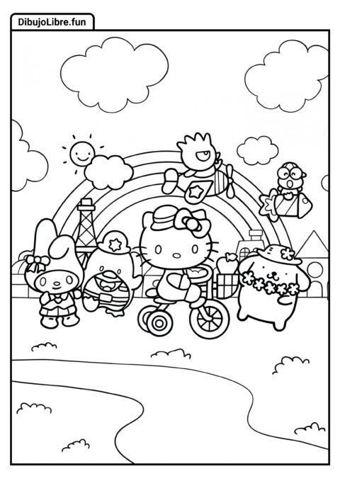 Hoja para Colorear Kawaii de Hello Kitty Sanrio