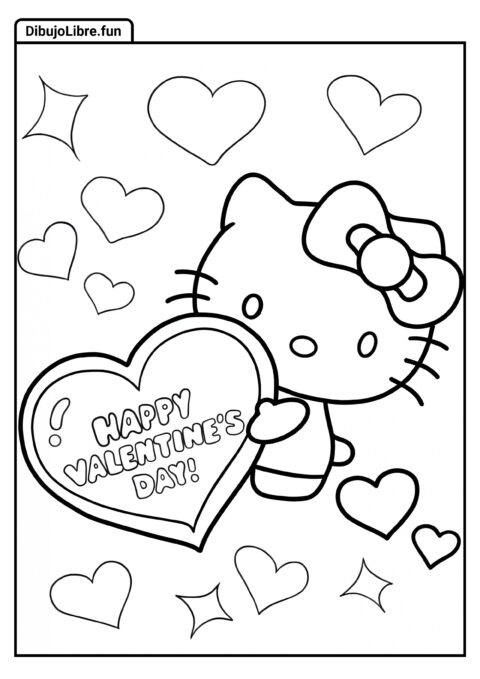 Hoja para Colorear de Hello Kitty en el Día de San Valentín