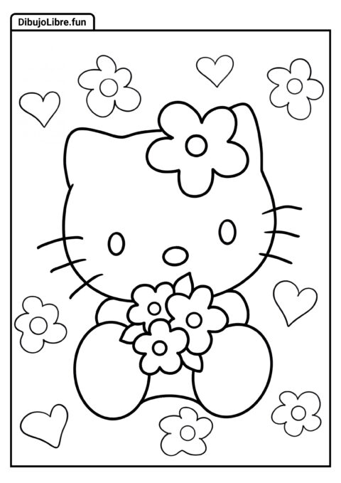 Contorno de Hello Kitty Sosteniendo Flores