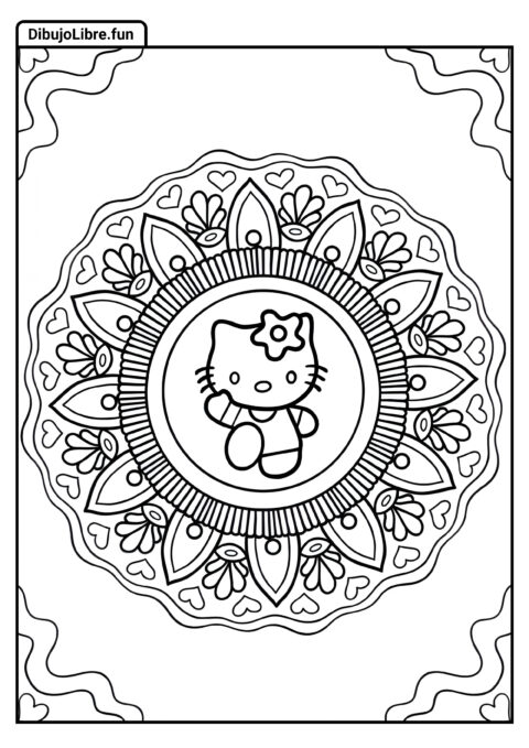 Página de Mandala Simple de Hello Kitty para Colorear
