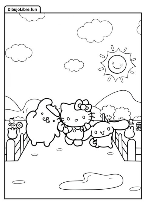 Hello Kitty con Pompompurin y Cinnamoroll
