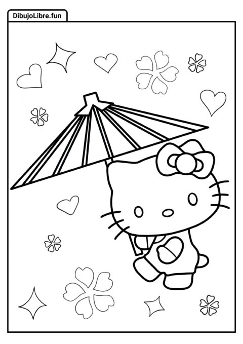 Hello Kitty Usando Sombrilla para Colorear