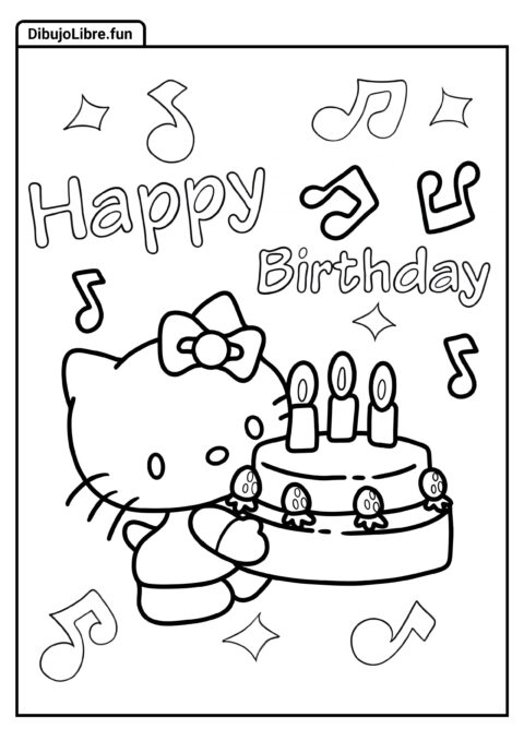 Hello Kitty Llevando Pastel de Cumpleaños