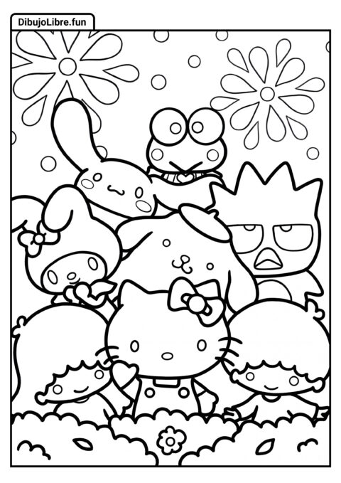Póster de Las Aventuras de Hello Kitty y Amigos para Colorear