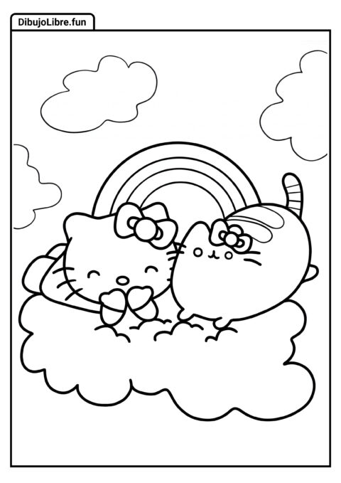 Hello Kitty y Pusheen en una Nube