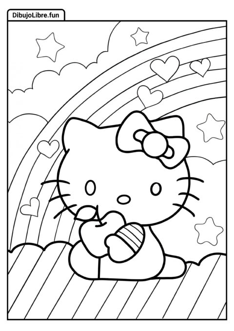 Hello Kitty Comiendo Manzana para Colorear