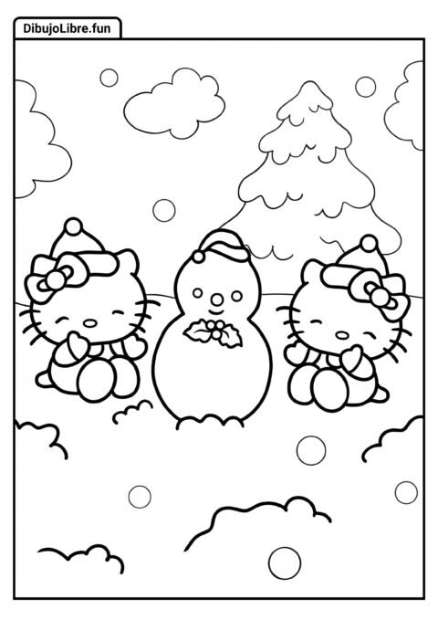 Hello Kitty y Mimmy Haciendo Muñeco de Nieve de Navidad