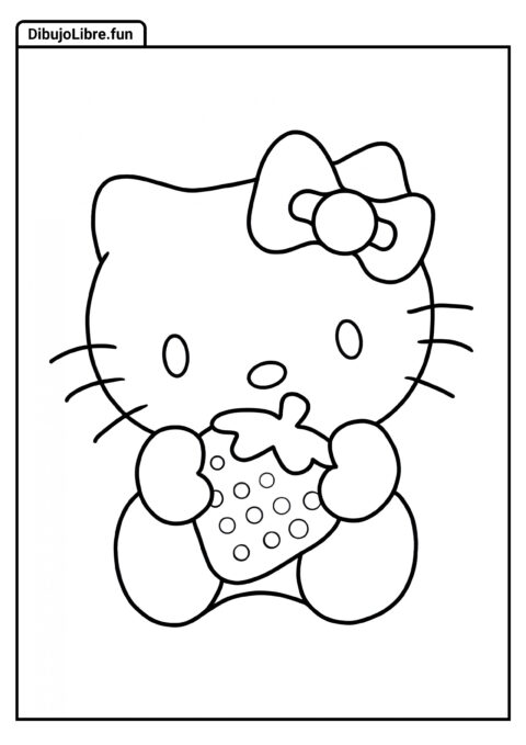 Hoja para Colorear de Hello Kitty Sosteniendo Fresa