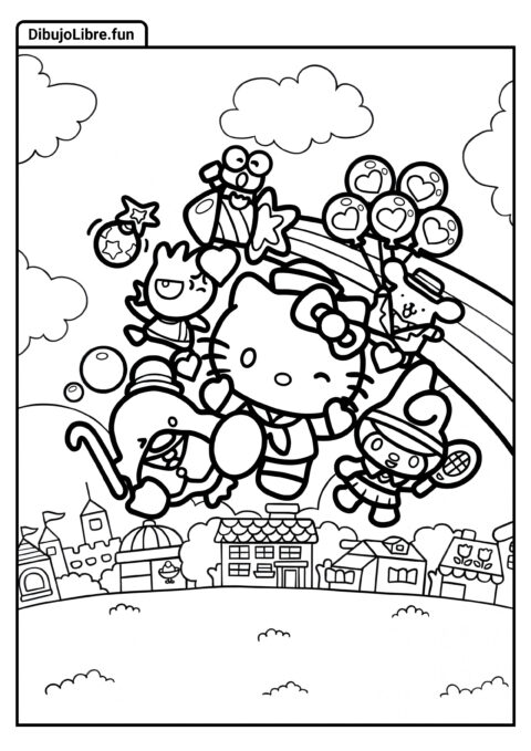 Póster de Hello Kitty y Amigos para Colorear