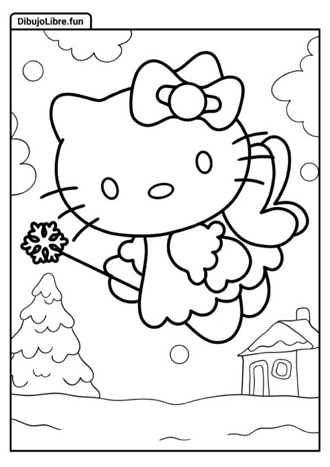 Hoja para Colorear de Hada de Invierno Hello Kitty