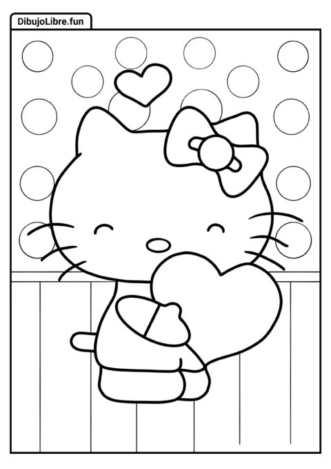 Página para Colorear Linda de Hello Kitty Sosteniendo Corazón