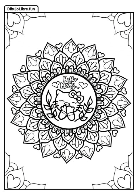 Mandala Fácil de Hello Kitty para Colorear